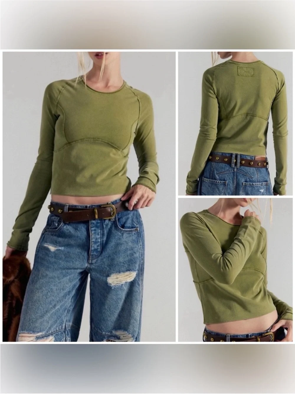 NWT Free People We The Free Protagonist Long Sleeve - Green Moss - XL